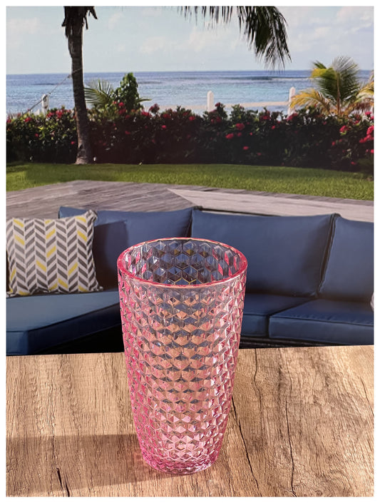 Diamond Cut Acrylic Drinking Glasses Set of 4, 19oz, BPA-Free, Pink