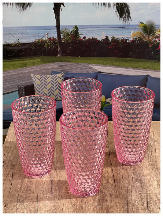 LeadingWare Diamond Cut Acrylic Tumblers Set of 4, 19oz, BPA Free, Shatterproof, Pink