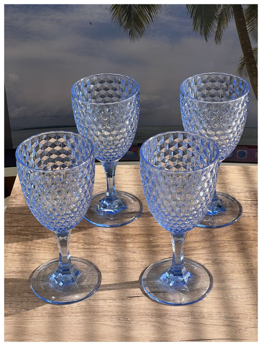 LeadingWare Diamond Cut Acrylic Wine Glasses Set of 4, 12oz, Unbreakable, BPA Free, Blue
