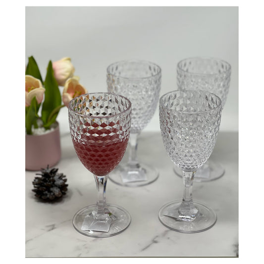 LeadingWare Diamond Cut Acrylic Wine Glasses Set of 4, 12oz, Unbreakable, BPA Free, Clear