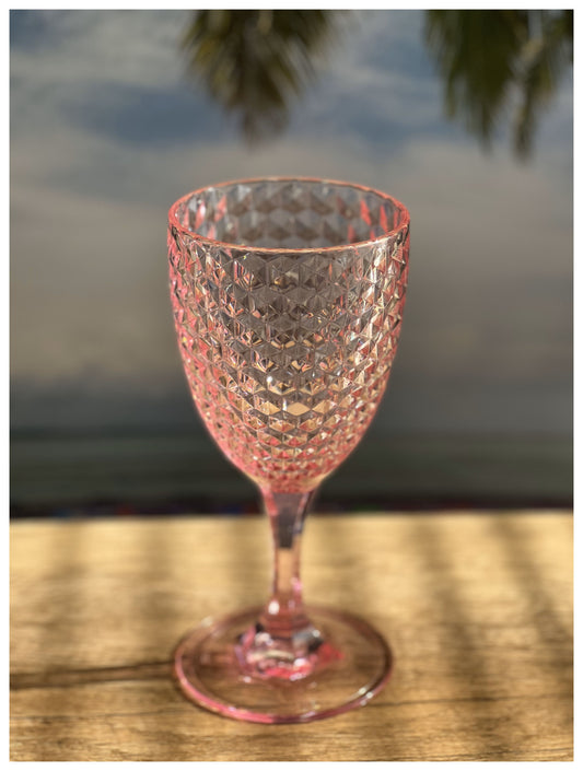 Diamond Cut Acrylic Wine Glasses Set of 4, 12oz, BPA-Free, Pink