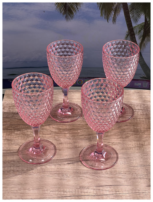 LeadingWare Diamond Cut Acrylic Wine Glasses Set of 4, 12oz, Unbreakable, BPA Free, Pink