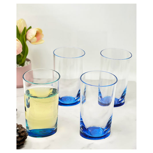 LeadingWare Oval Halo Acrylic Highball Glasses Set of 4, 15oz, BPA Free, Shatterproof, Blue