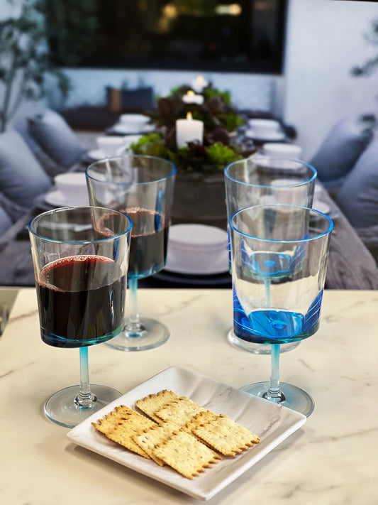 LeadingWare Oval Halo Acrylic Wine Glasses Set of 4, 12oz, Unbreakable, BPA Free, Blue
