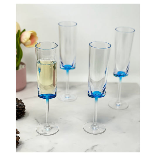 LeadingWare Oval Halo Acrylic Champagne Flutes Set of 4, 4oz, Unbreakable, BPA Free, Blue