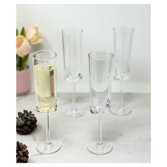 LeadingWare Oval Halo Acrylic Champagne Flutes Set of 4, 4oz, Unbreakable, BPA Free, Clear