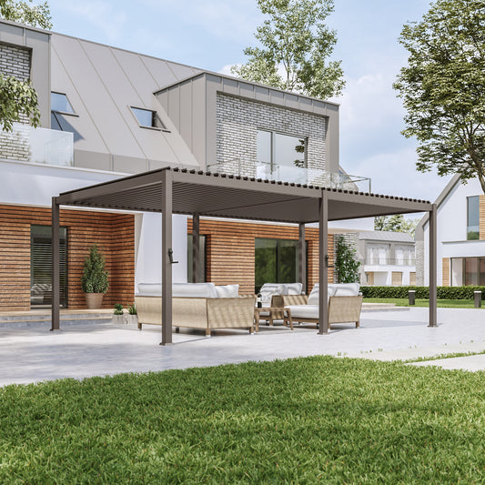 Sonkuki 12 ft. x 20 ft. Aluminized Steel Louvered Pergola with Adjustable Roof, Dark Brown (AS-BP-3660-BN-A)