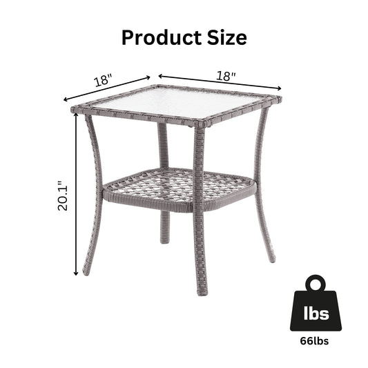 Patio Water Rippled Glass Side Table, Gray Rattan