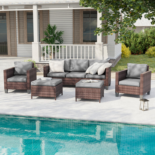 Sonkuki 5-Piece Outdoor Patio Conversation Set Widened Back and Arm (AS-PS-115BGY)