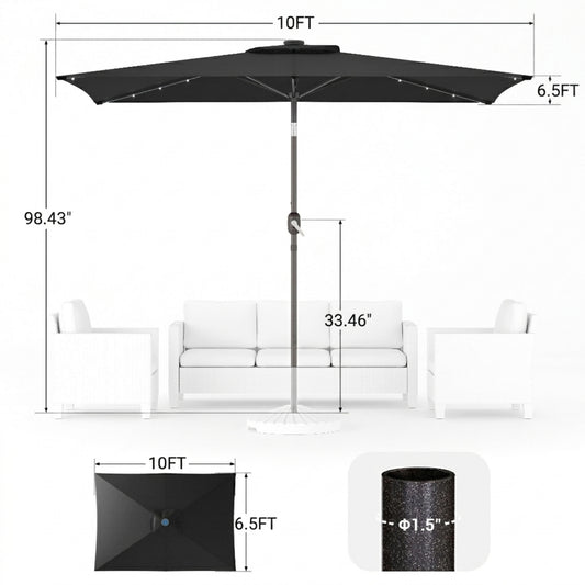 10 x 6.5FT LED Patio Market Table Umbrella, UV-Resistant Canopy and Tilt Button, Black