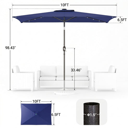 10 x 6.5FT LED Patio Market Table Umbrella, UV-Resistant Canopy and Tilt Button, Navy Blue