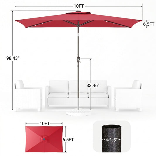 10 x 6.5FT LED Patio Market Table Umbrella, UV-Resistant Canopy and Tilt Button, Red