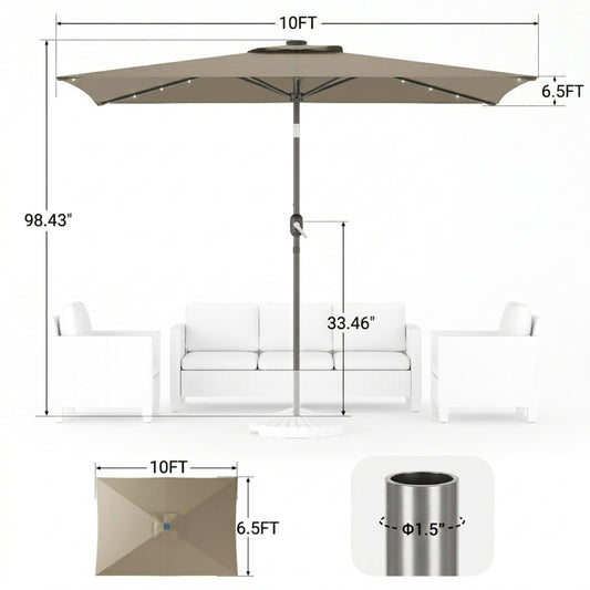10 x 6.5FT LED Patio Market Table Umbrella, UV-Resistant Canopy and Tilt Button, Taupe