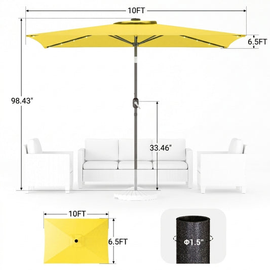 10 x 6.5FT LED Patio Market Table Umbrella, UV-Resistant Canopy and Tilt Button, Yellow