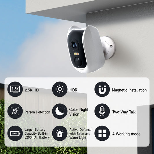 NightWatch 2.5K AI Outdoor WiFi Camera with Night Vision, Battery & Smart Alerts