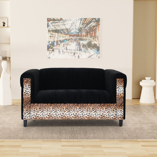 Coast to Coast Sofas Broadway Black Velvet Loveseat with Leopard Print