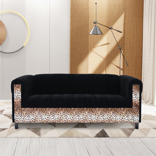 Coast to Coast Sofas Broadway Black Velvet 3-Seater Sofa with Leopard Print