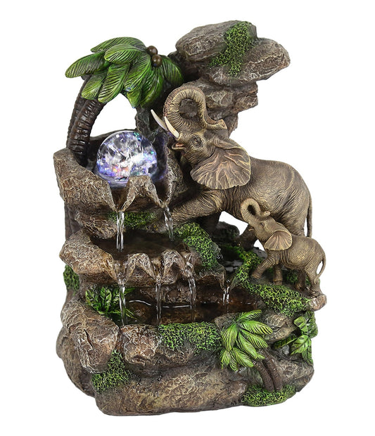 11" Tall Polyresin Indoor Fountain w/ LED Light and 1L Capacity, Elephant Design
