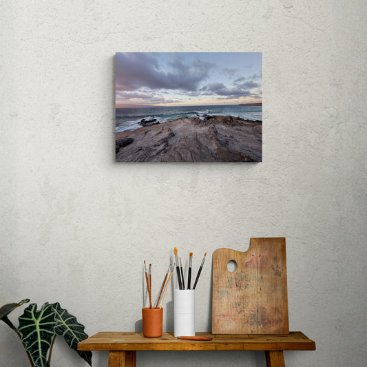 Maui Sunset Over Rocky Coastline - Fine Art Giclee Print on Gallery Wrapped Canvas, 18" x 24"