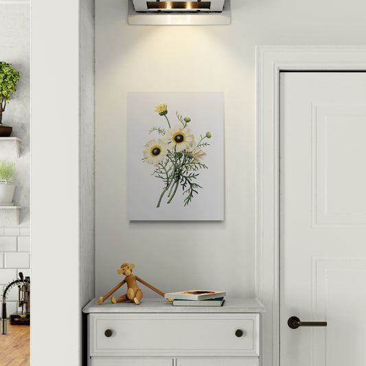 Soft Floral Botanical Bouquet (Chrysanthemum Carinatum) - Fine Art Giclee Print on Gallery Wrapped Canvas, 18" x 24"