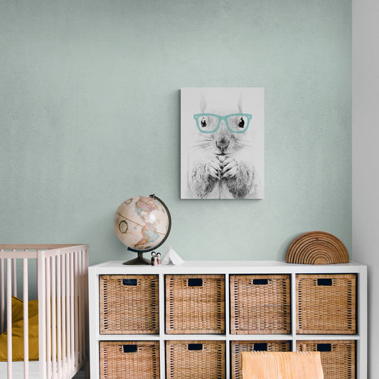 Curious Squirrel in Oversized Aqua Glasses Canvas Art, 27" x 36"
