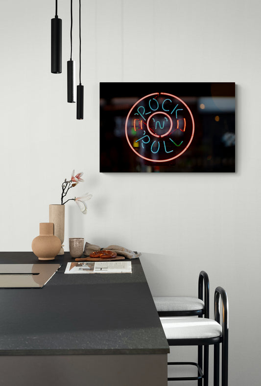 Neon Rock ’n’ Roll Sign – Retro Music Wall Art Print - Fine Art Giclee Print on Gallery Wrapped Canvas, 16" x 24"
