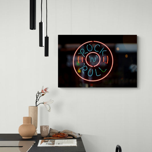 Neon Rock ’n’ Roll Sign – Retro Music Wall Art Print - Fine Art Giclee Print on Gallery Wrapped Canvas, 16" x 24"
