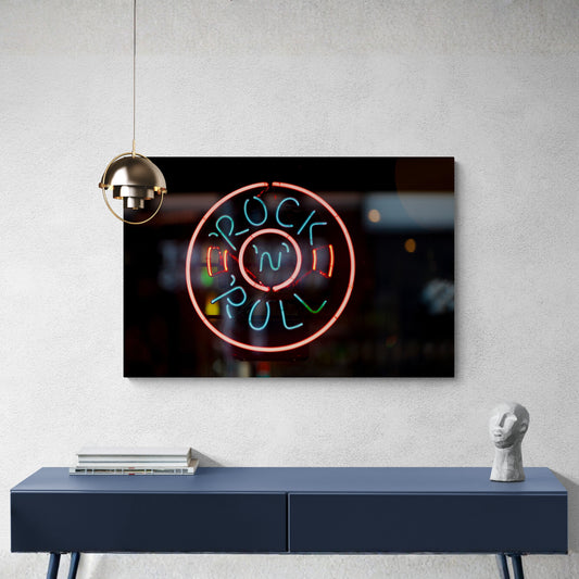 Neon Rock ’n’ Roll Sign – Retro Music Wall Art Print - Fine Art Giclee Print on Gallery Wrapped Canvas, 24" x 36"
