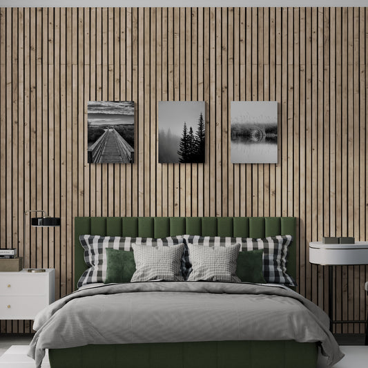 Monochrome Waterscapes - Boardwalk, Misty Pines & Stillwater Reflection - Fine Art Giclee Print on Gallery Wrapped Canvas, 27" x 36"
