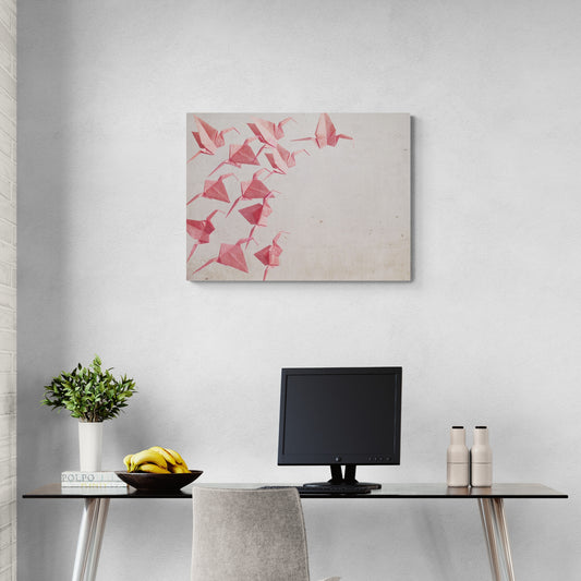Pink Paper Cranes - Fine Art Giclee Print on Gallery Wrapped Canvas, 15" x 20"