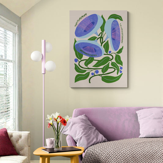 Blue-Violet Botanical Trio - Fine Art Giclee Print on Gallery Wrapped Canvas, 20" x 15"