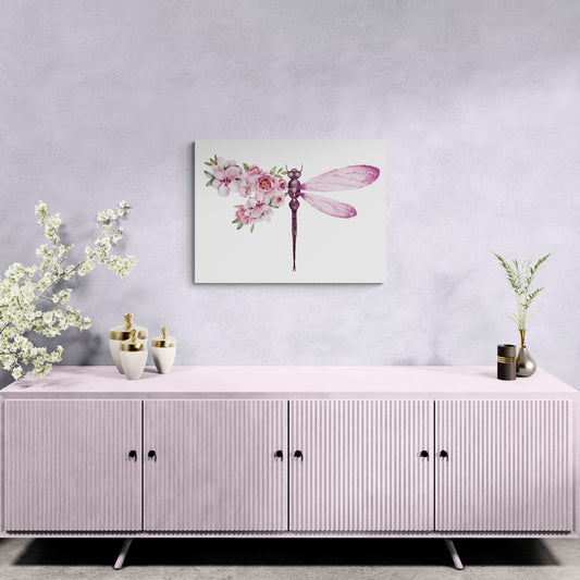 Blush Garden Dragonfly - Fine Art Giclee Print on Gallery Wrapped Canvas, 18" x 24"
