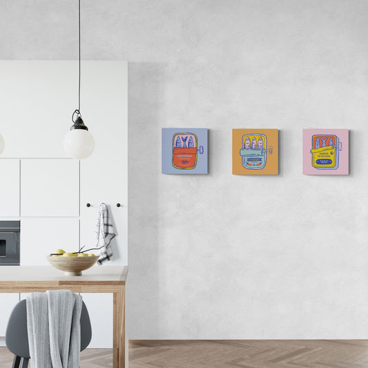 Sardines of Joy, three piece set - Fine Art Giclee Print on Gallery Wrapped Canvas, 16" x 16"