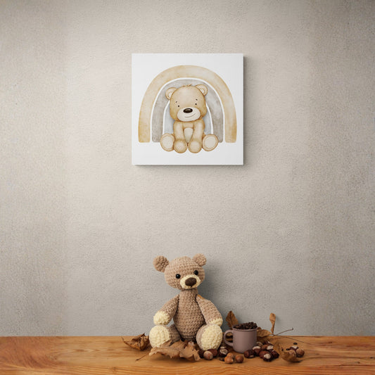 Sweet Bear Rainbow - Fine Art Giclee Print on Gallery Wrapped Canvas, 12" x 12"