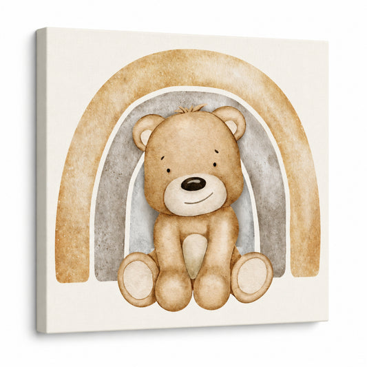 Sweet Bear Rainbow - Fine Art Giclee Print on Gallery Wrapped Canvas, 16" x 16"