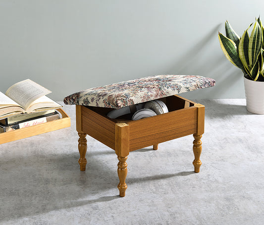 10" Tall Wooden Foot Stool with Storage, Oak finish