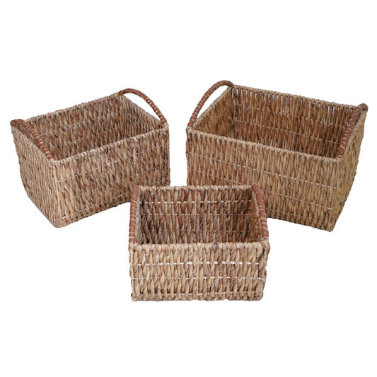 Set of 3 Handwoven Nestable Water Hyacinth Storage Baskets
