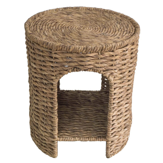 Round Woven Water Hyacinth End Table with Shelf