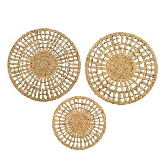 Set of 3 Handwoven Seagrass Wall Decor Ð Natural Boho Circular Design