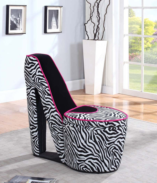 32.86" In Zebra Print W/ Pink Trim Black Sole High Heel Storage Chair