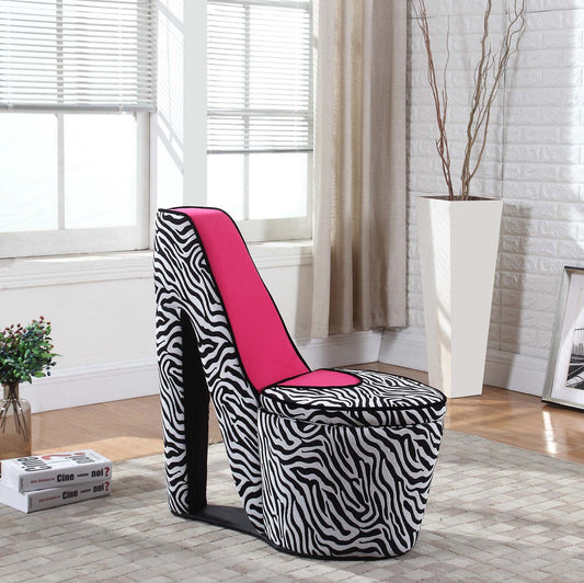 32.86" In Zebra Print W/ Black Trim Pink Sole  High Heel Storage Chair