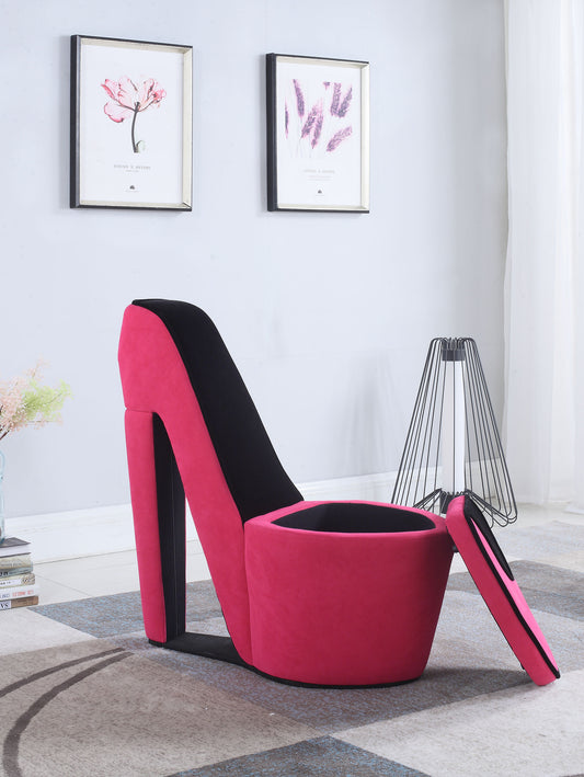 32.86" In Pink W/ Black Sole High Heel Storage Chair