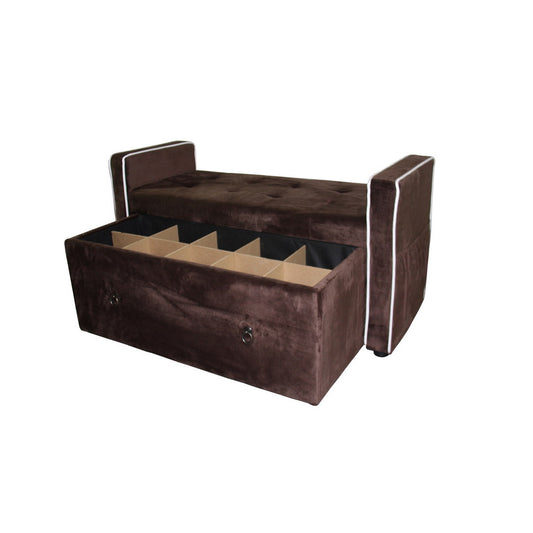 22" Shoe Storage Bench, Brown Suede
