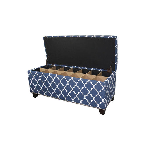 18" Tall Storage Bench with Blue Moroccan Stripes Decor