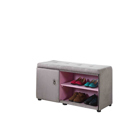 18" Tall Storage Ottoman with Shoe Compartment, Silver and Gray