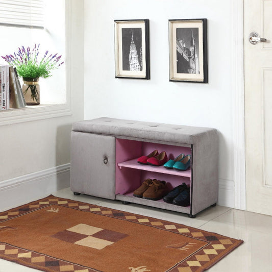 18" Tall Storage Ottoman with Shoe Compartment, Silver and Gray