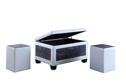 19" Tall Bonded Leather Storage Ottoman w/ 2 Seating, Old-World Blue and White