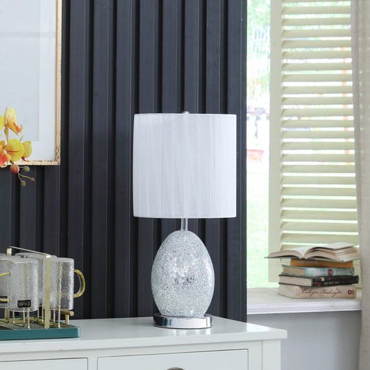 20"In Niels Silver Mirror Glass/Metal Table Lamp W/ Nightlight