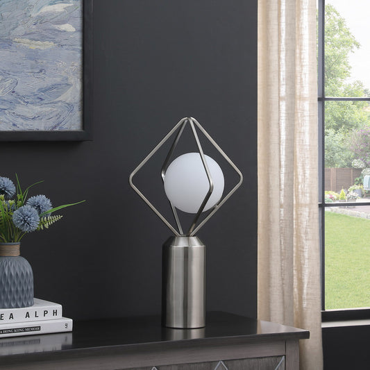 19.5"In Ernst Modern Monoclinic Pendeloque Silver Metal Table Lamp