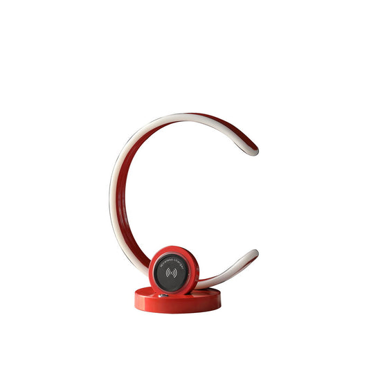 13.25" In Modern C Shape Led W/ Usb/Wireless Charger Port And Touch Dimmer Bright Red Table Lamp